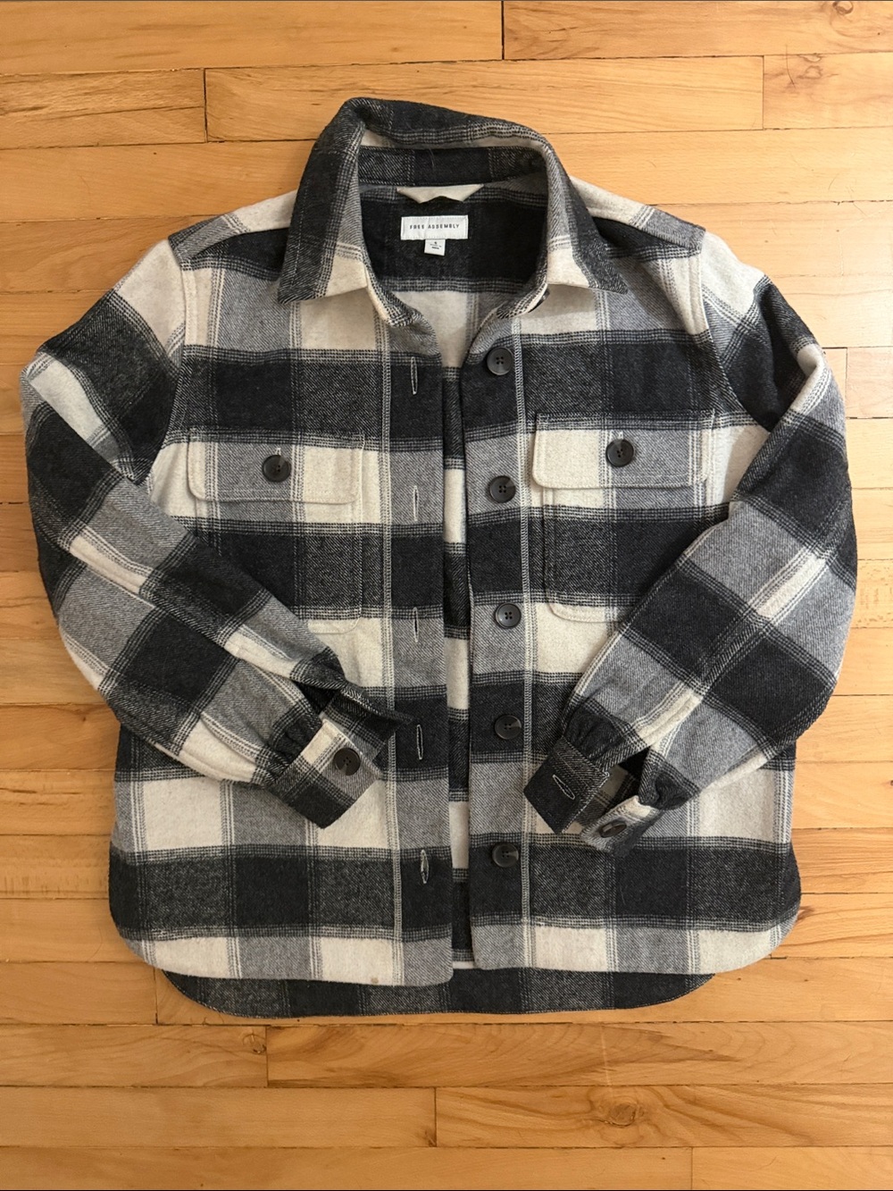Free Assembly Wool-Blend Pea Coat Jacket - Black & Cream